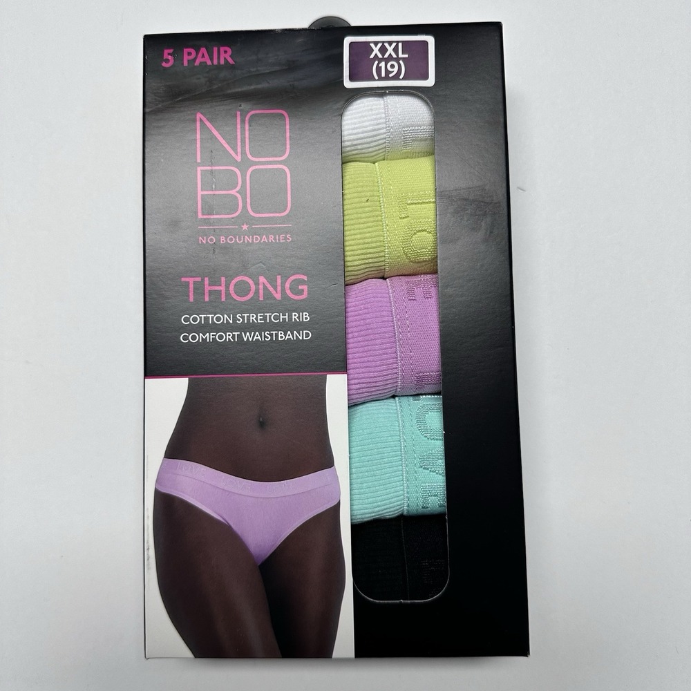 No Boundaries Women's Cotton Stretch Thong Underwear Size XXL (19) 5 Pair New‎